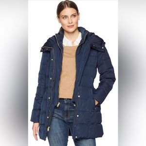 New!‎ Cole Haan Taffeta Down Coat With Bib Front and Dramatic Hood Sz S $298